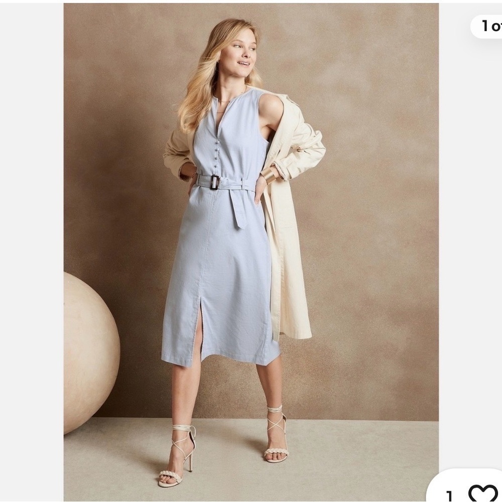 NWT Banana Republic Blue Belted Dress Chic and Effortless Classic Style